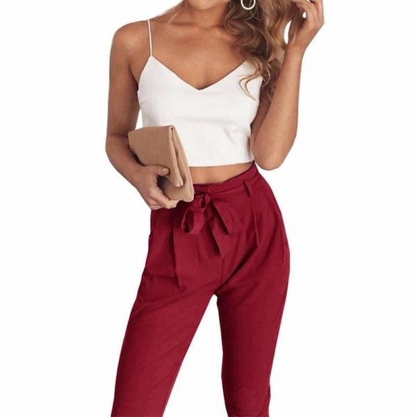 The Best Women 2 Piece Set Spaghetti Straps Short Top and Khaki Pants Online - Source Silk