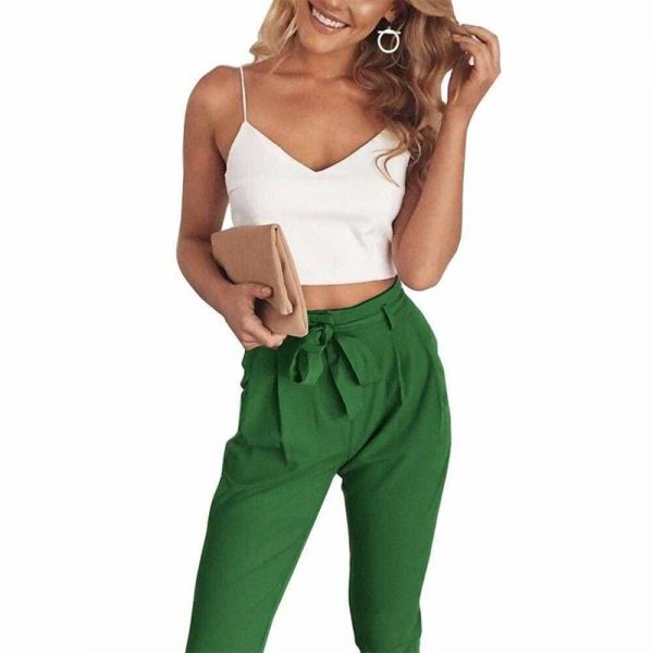 The Best Women 2 Piece Set Spaghetti Straps Short Top and Khaki Pants Online - Source Silk