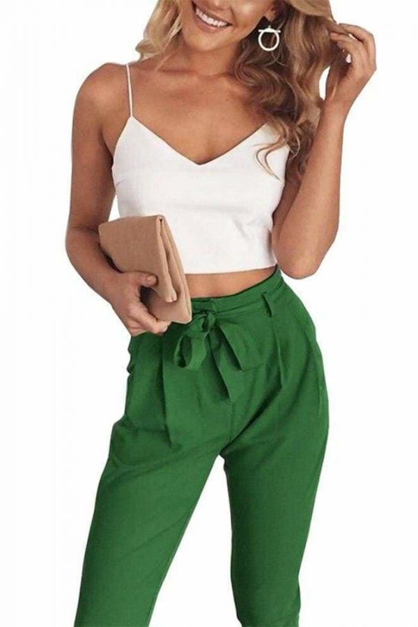 The Best Women 2 Piece Set Spaghetti Straps Short Top and Khaki Pants Online - Source Silk