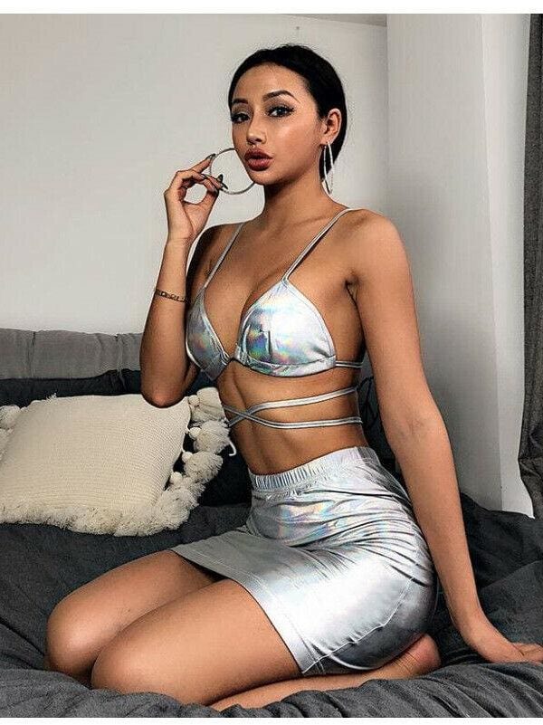 The Best Women 2 Piece Summer Backless Bodycon Crop Tops and Skirt Set Short Mini Dress Party Sexy Ladies Clubwear Set Online - Takalr