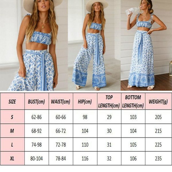 The Best Women 2Pcs Outfits Sleeveless Floral Print Crop Top Long Pants Set Summer Holiday Jumpsuit Ladies Casual Clothes Online - Takalr