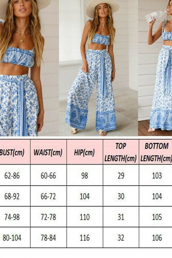 The Best Women 2Pcs Outfits Sleeveless Floral Print Crop Top Long Pants Set Summer Holiday Jumpsuit Ladies Casual Clothes Online - Takalr