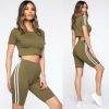 The Best Women 2pcs Sports Suit Solid Crop Top + Shorts Beach Wear Running Gym Stripe Outfits Summer Casual Workout Clothes Tracksuit Online - Takalr