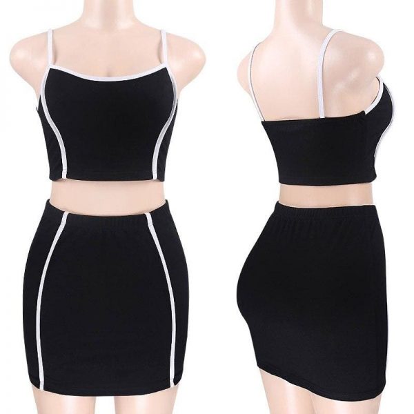 The Best Women 2pcs Summer Stripes on both sides Tank Cami Top Mini Pencil Skirt Party Club Evening Bodycon Femme Outfits Sets Online - Takalr