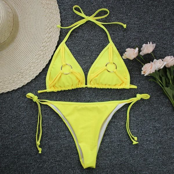 The Best Women 2pcs Swimwear Bandage Padded Bra Bikini Set Push-up Solid Beachwear Swimsuit Bathing Suit Brazilian Swimsuit Online - Takalr