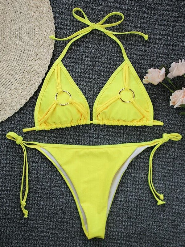 The Best Women 2pcs Swimwear Bandage Padded Bra Bikini Set Push-up Solid Beachwear Swimsuit Bathing Suit Brazilian Swimsuit Online - Takalr