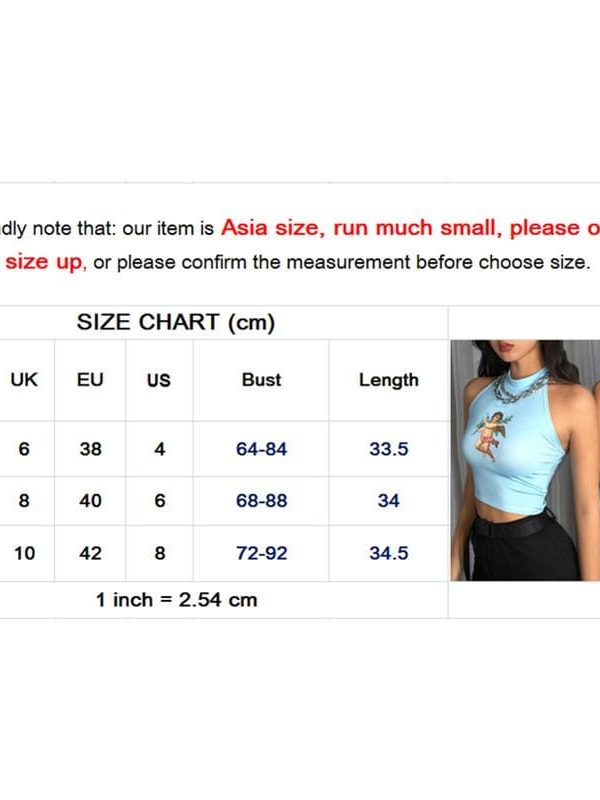 The Best Women Angel Printing Halter Neck Tube Fashion Ladies Sleeveless Backless Blouse Shirt Vest Crop Tops Online - Takalr