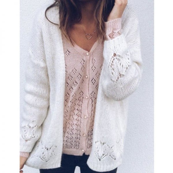 The Best Women Autumn Crochet Hollow Out Cardigan Femme Knitted Sweater Tops Knitwear Coat Outwear Fashion Streetwear Online - Takalr