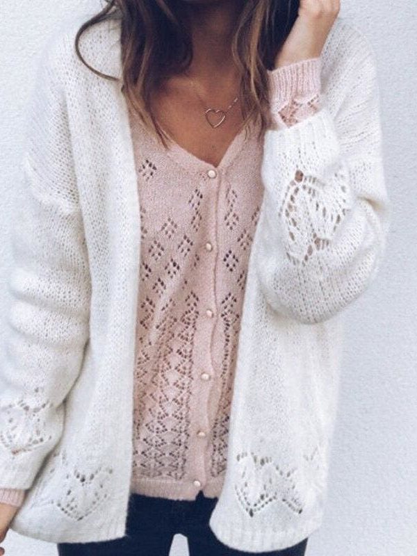 The Best Women Autumn Crochet Hollow Out Cardigan Femme Knitted Sweater Tops Knitwear Coat Outwear Fashion Streetwear Online - Takalr