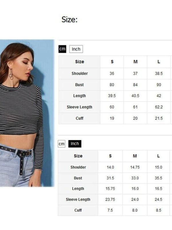 The Best Women Autumn Crop Top Ladies Long Sleeve Striped Shirt Tank Vest Casual Fitness Pullover Tee Tops T-Shirt Online - Takalr