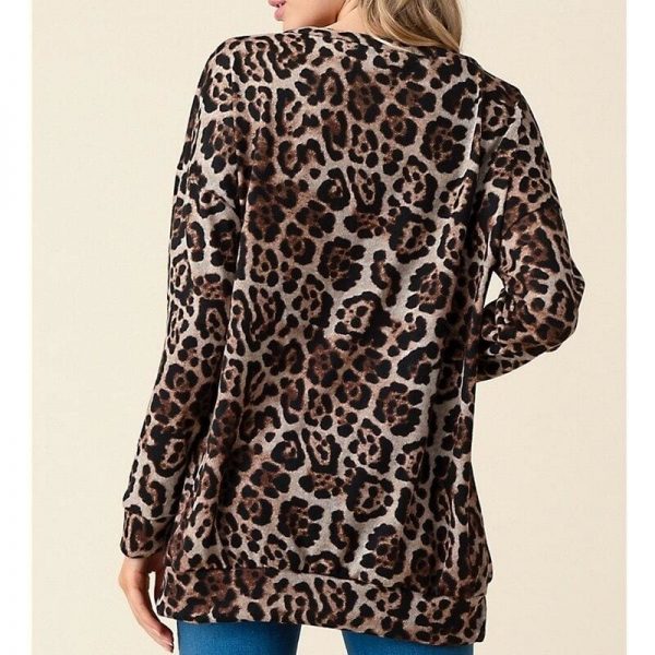 The Best Women Autumn Leopard Print Long Sleeve Button V Neck T Shirt Casual Tops Baggy Fashion Loose Blouse Online - Takalr