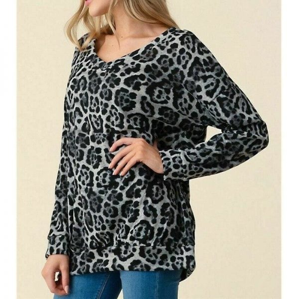 The Best Women Autumn Leopard Print Long Sleeve Button V Neck T Shirt Casual Tops Baggy Fashion Loose Blouse Online - Takalr