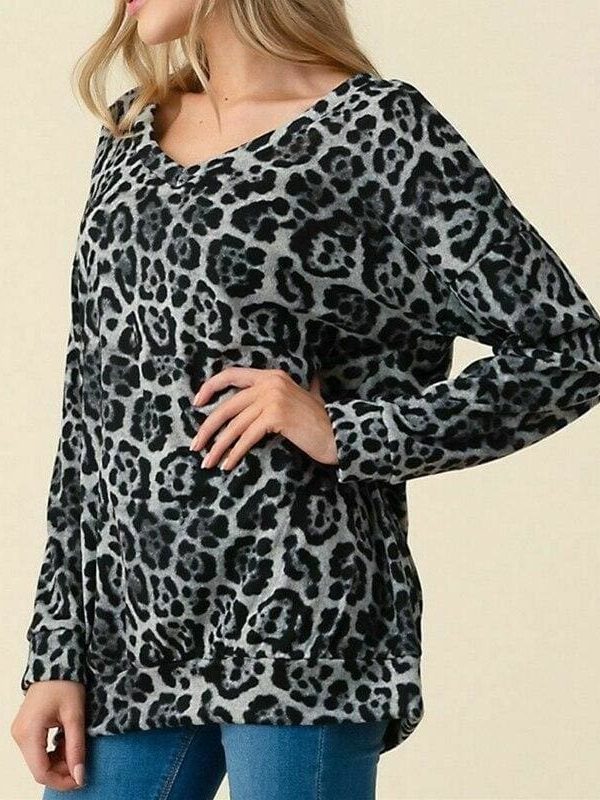 The Best Women Autumn Leopard Print Long Sleeve Button V Neck T Shirt Casual Tops Baggy Fashion Loose Blouse Online - Takalr