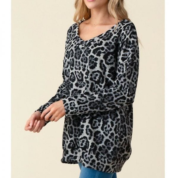 The Best Women Autumn Leopard Print Long Sleeve Button V Neck T Shirt Casual Tops Baggy Fashion Loose Blouse Online - Takalr