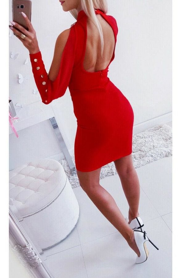 The Best Women Autumn Long Sleeve Bodycon Dress Elegant Ladies High Neck OL Party Casual Holiday Slim Short Dress Online - Takalr