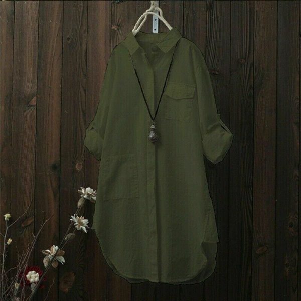 The Best Women Autumn Long Sleeve Button Plain Shirt Blouse Ladies Pure Casual Loose Baggy Tunic Tops Outwear Streetwear Online - Takalr