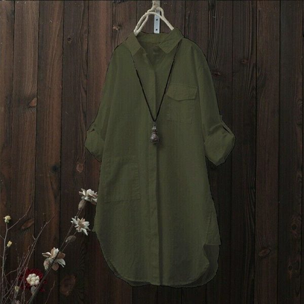 The Best Women Autumn Long Sleeve Button Plain Shirt Blouse Ladies Pure Casual Loose Baggy Tunic Tops Outwear Streetwear Online - Takalr