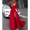 The Best Women Autumn Long Sleeve Maxi Dress Elegant Split Formal Evening Party Dress Fashion V neck Women vestidos Online - Takalr