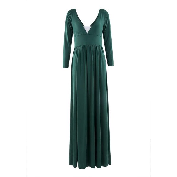 The Best Women Autumn Long Sleeve Maxi Dress Elegant Split Formal Evening Party Dress Fashion V neck Women vestidos Online - Takalr