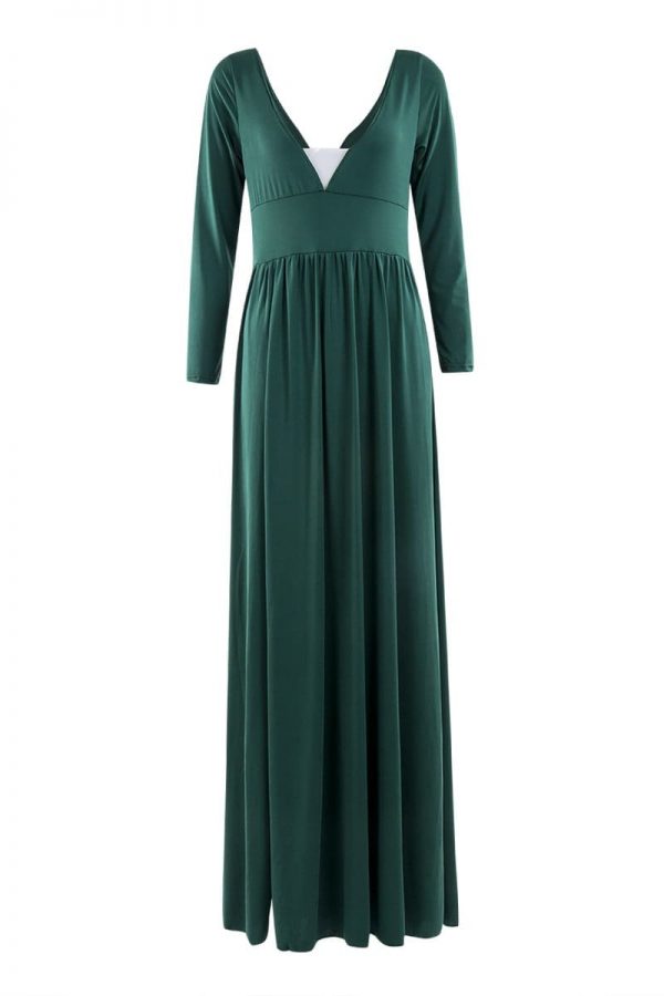 The Best Women Autumn Long Sleeve Maxi Dress Elegant Split Formal Evening Party Dress Fashion V neck Women vestidos Online - Takalr