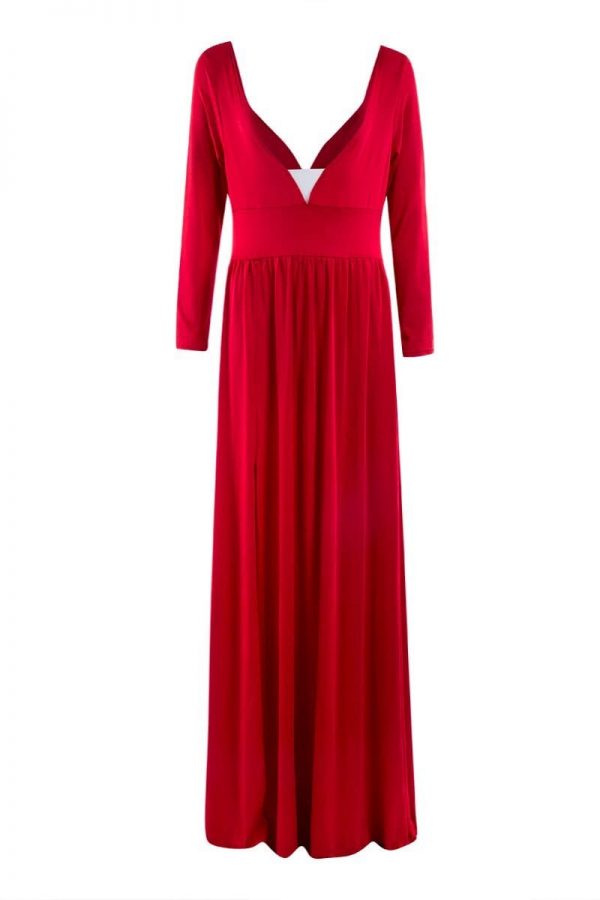 The Best Women Autumn Long Sleeve Maxi Dress Elegant Split Formal Evening Party Dress Fashion V neck Women vestidos Online - Takalr