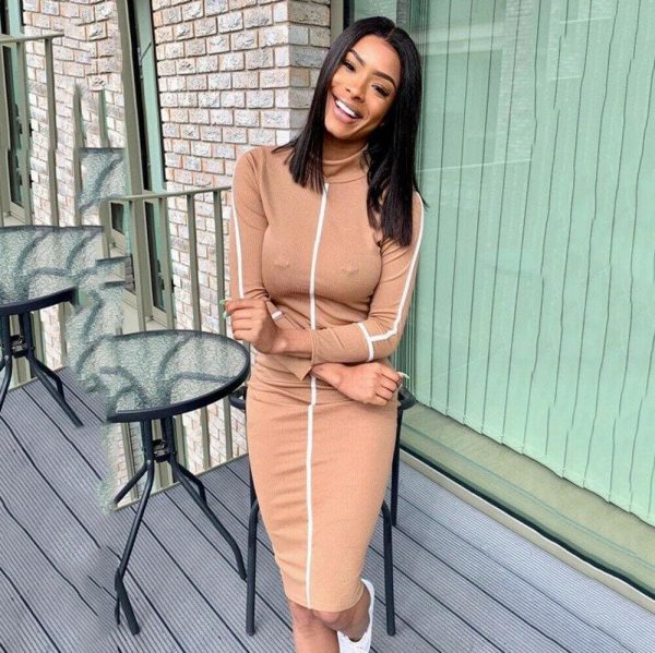 The Best Women Autumn Long Sleeve Short Dress Secy Ladies Slim Fit High Neck Dress Bodycon Bandage Casual Slim Dresses Online - Takalr