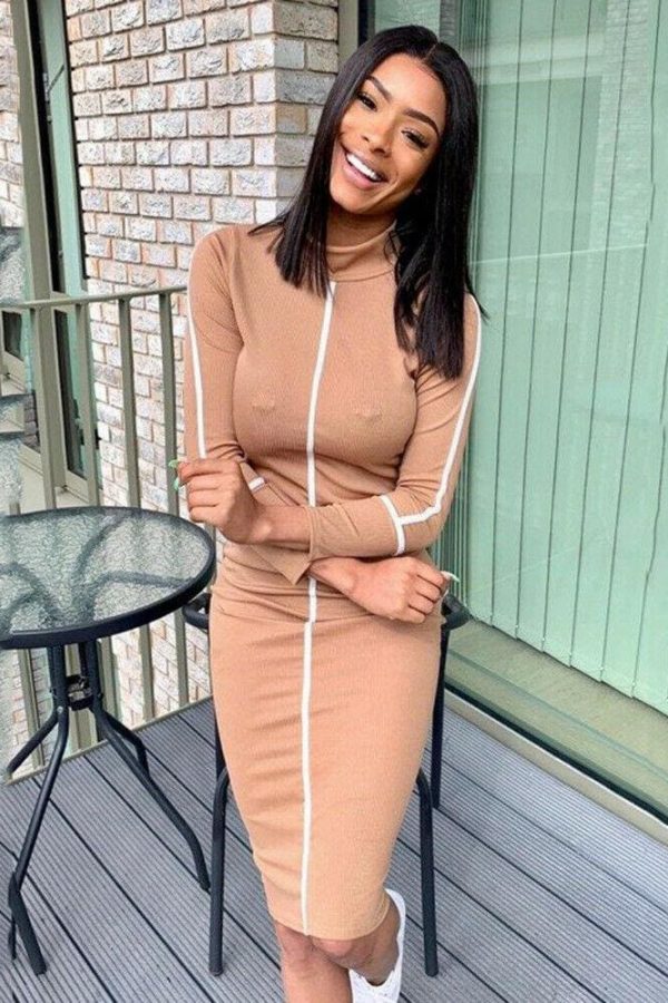 The Best Women Autumn Long Sleeve Short Dress Secy Ladies Slim Fit High Neck Dress Bodycon Bandage Casual Slim Dresses Online - Takalr