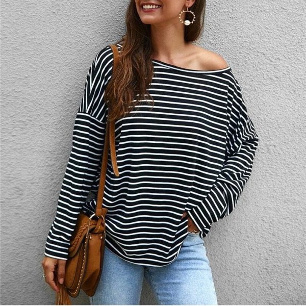 The Best Women Autumn Stripe T shirt Long Sleeve Loose Tee shirt Femme Ladies harajuku tshirt Elegant Plain ulzzang dames Streetwear Online - Takalr