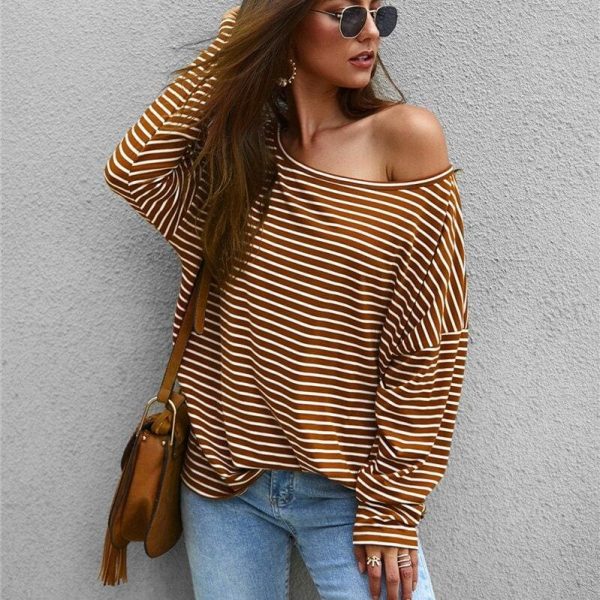 The Best Women Autumn Stripe T shirt Long Sleeve Loose Tee shirt Femme Ladies harajuku tshirt Elegant Plain ulzzang dames Streetwear Online - Takalr