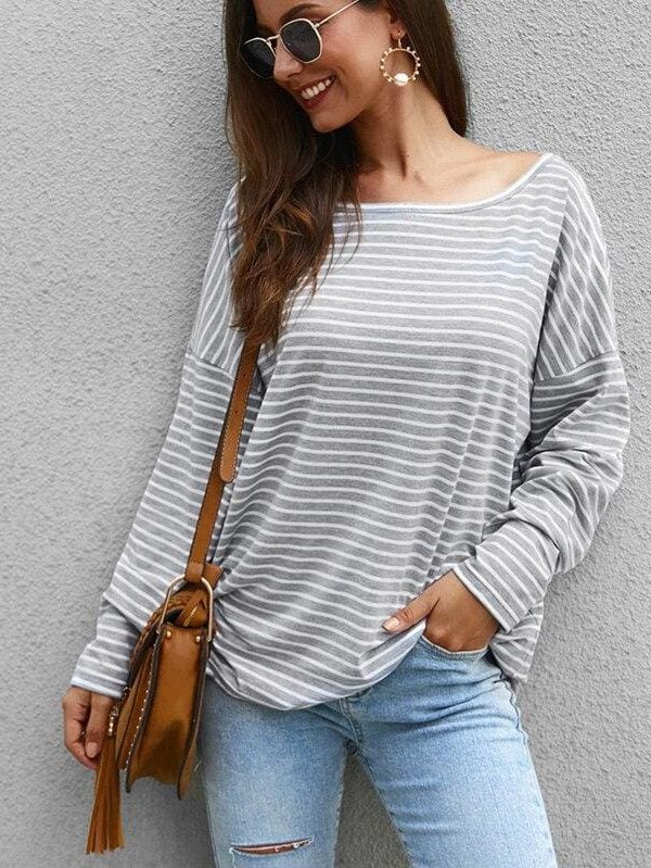 The Best Women Autumn Stripe T shirt Long Sleeve Loose Tee shirt Femme Ladies harajuku tshirt Elegant Plain ulzzang dames Streetwear Online - Takalr