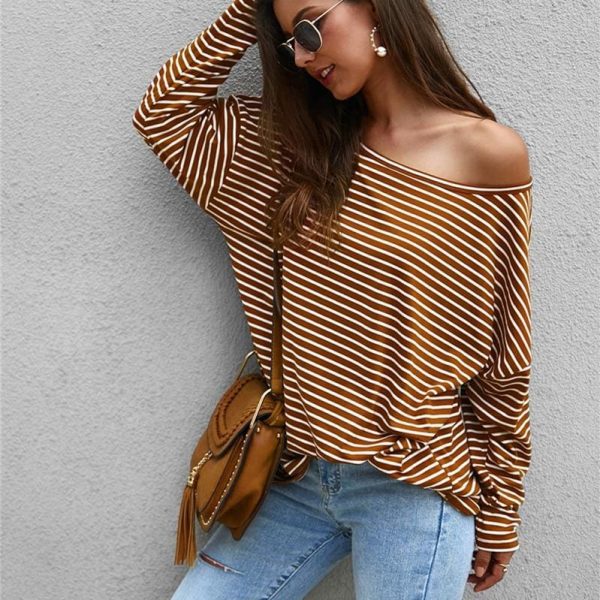 The Best Women Autumn Stripe T shirt Long Sleeve Loose Tee shirt Femme Ladies harajuku tshirt Elegant Plain ulzzang dames Streetwear Online - Takalr