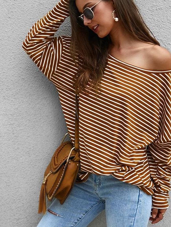 The Best Women Autumn Stripe T shirt Long Sleeve Loose Tee shirt Femme Ladies harajuku tshirt Elegant Plain ulzzang dames Streetwear Online - Takalr