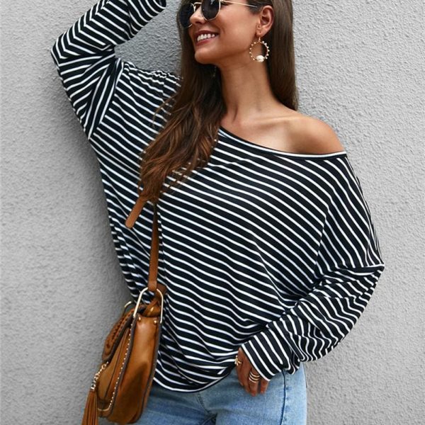 The Best Women Autumn Stripe T shirt Long Sleeve Loose Tee shirt Femme Ladies harajuku tshirt Elegant Plain ulzzang dames Streetwear Online - Takalr