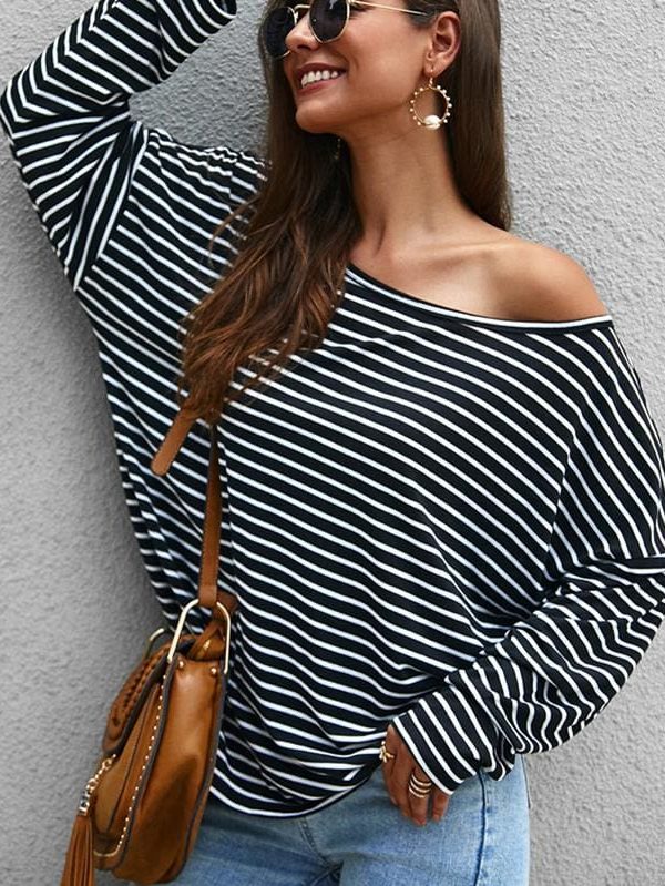 The Best Women Autumn Stripe T shirt Long Sleeve Loose Tee shirt Femme Ladies harajuku tshirt Elegant Plain ulzzang dames Streetwear Online - Takalr