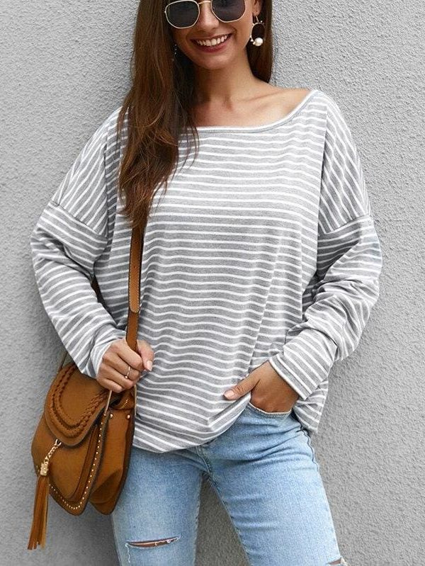 The Best Women Autumn Stripe T shirt Long Sleeve Loose Tee shirt Femme Ladies harajuku tshirt Elegant Plain ulzzang dames Streetwear Online - Takalr