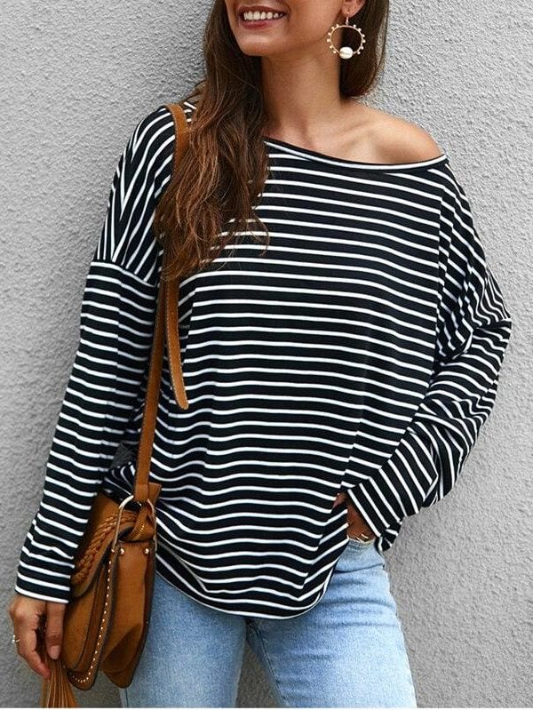 The Best Women Autumn Stripe T shirt Long Sleeve Loose Tee shirt Femme Ladies harajuku tshirt Elegant Plain ulzzang dames Streetwear Online - Takalr