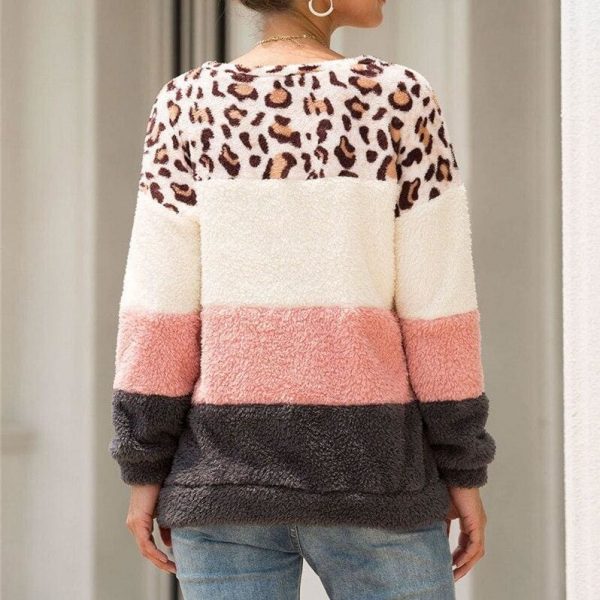 The Best Women Autumn Winter Warm Leopard Print Hoodies and Sweatshirt Elegant Long Sleeve Pullover Stripe Patchwork Ladies Streetwear Online - Takalr