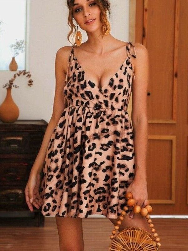 The Best Women Backless Summer Leopard Casual Sleeveless High Waist Loose Mini Party Beach Dress Sundress Nightdress Online - Takalr