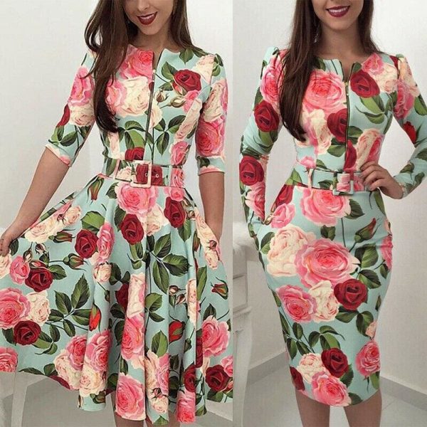 The Best Women Bandage Bodycon Long Sleeve Short Mini Floral Party Casual Dress Ladies Floral Chic Summer Dresses Female Online - Takalr