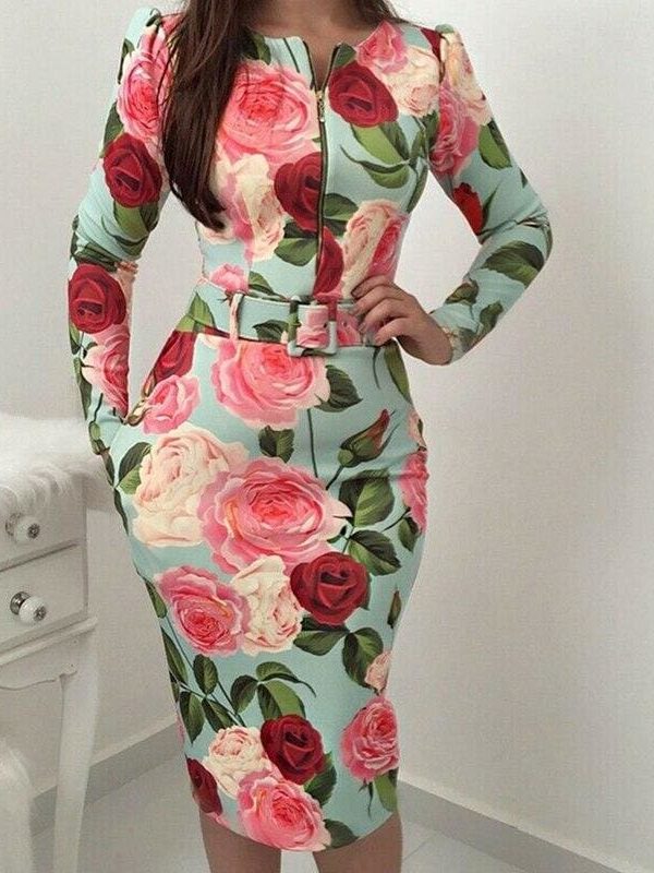 The Best Women Bandage Bodycon Long Sleeve Short Mini Floral Party Casual Dress Ladies Floral Chic Summer Dresses Female Online - Takalr