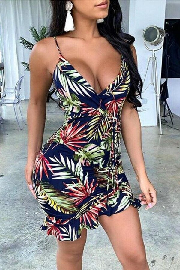 The Best Women Bandage Bodycon Sleeveless Evening Party Club Mini Dress Floral Print Design Beach Holiday Casual Sheath Dress Online - Takalr