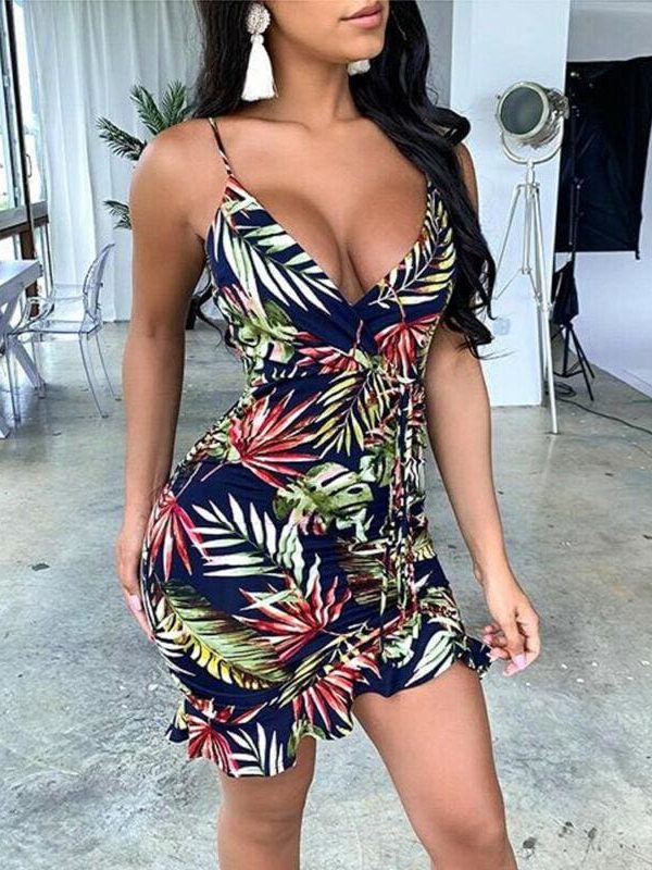 The Best Women Bandage Bodycon Sleeveless Evening Party Club Mini Dress Floral Print Design Beach Holiday Casual Sheath Dress Online - Takalr