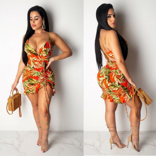 The Best Women Bandage Bodycon Sleeveless Evening Party Club Mini Dress Floral Print Design Beach Holiday Casual Sheath Dress Online - Takalr