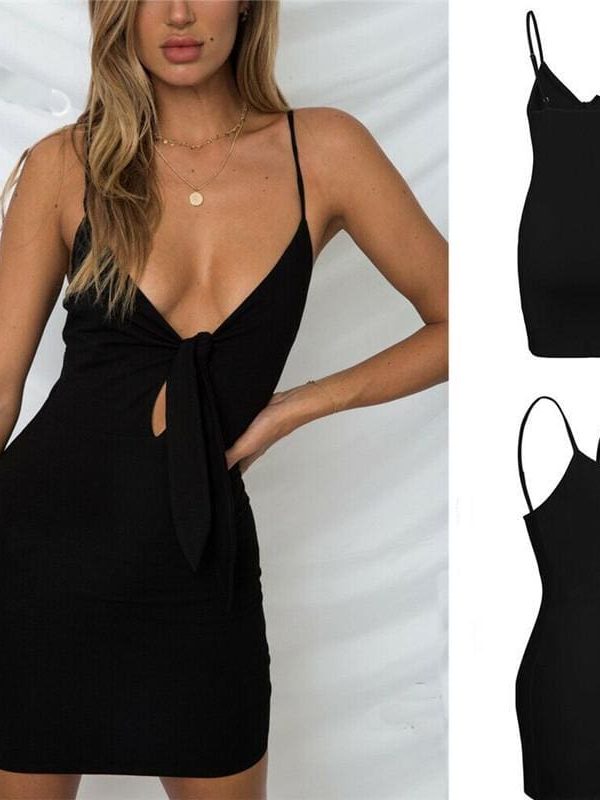 The Best Women bandage mini dress summer New solid Deep V pencil sun dress Online - Source Silk