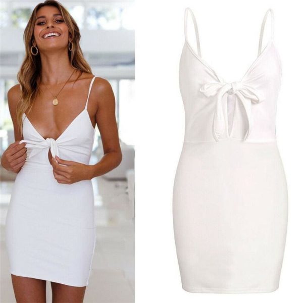 The Best Women bandage mini dress summer New solid Deep V pencil sun dress Online - Source Silk