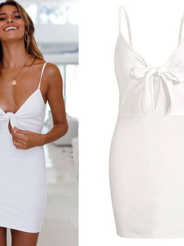 The Best Women bandage mini dress summer New solid Deep V pencil sun dress Online - Source Silk