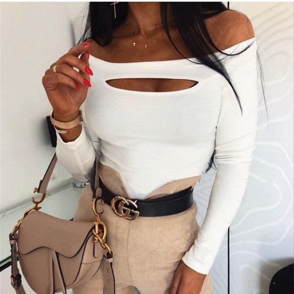 The Best Women Bandage OL T Shirt Long Sleeve Hollow out Slim Tee Shirt Femme Ladies Turtleneck Office Lady tshirt Streetwear Online - Takalr