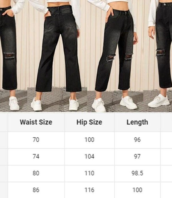 The Best Women Black Destroyed Ripped Hole Casual Jeans Straight Wide Leg Denim Trousers Ladies High Waist Long Jeans Pants Online - Takalr