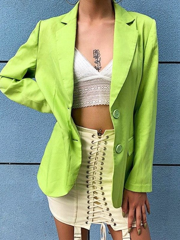 The Best Women Blazer Oversize Autumn Long Coat Sexy Simple Candy Color Slim Long-sleeved Suit Kendall Fashion Avocado Green Blazer Online - Takalr