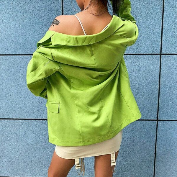 The Best Women Blazer Oversize Autumn Long Coat Sexy Simple Candy Color Slim Long-sleeved Suit Kendall Fashion Avocado Green Blazer Online - Takalr